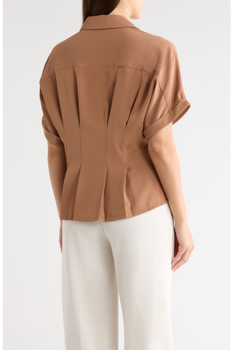 Pleated Waist Short Sleeve Button-Up Shirt, Alternate, color, MINK