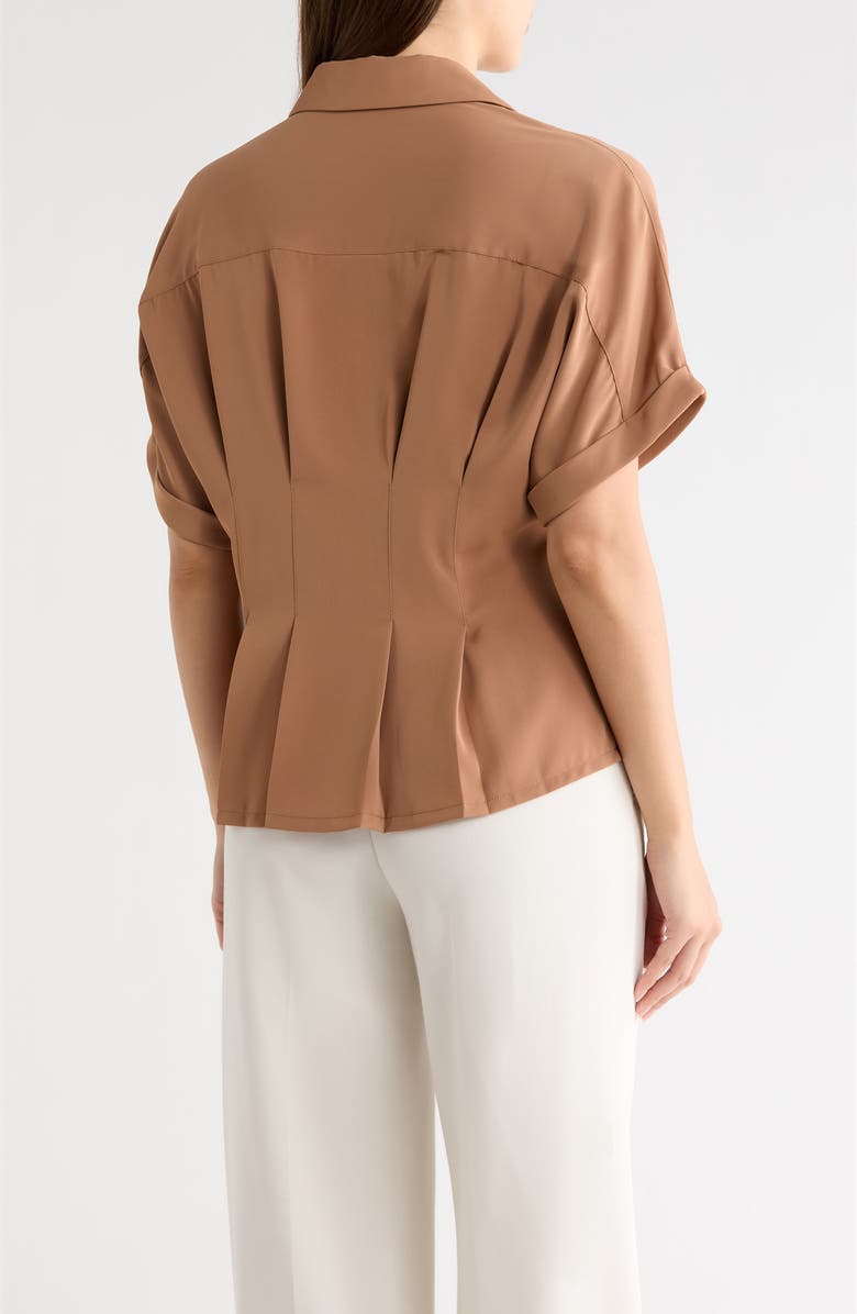 Adrianna Papell Pleated Waist Short Sleeve Button-Up Shirt, Alternate, color, Mink