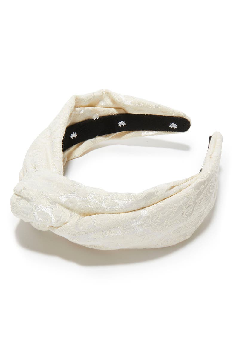 Lele Sadoughi Marlene Damask Brocade Knotted Headband, Main, color, Ivory