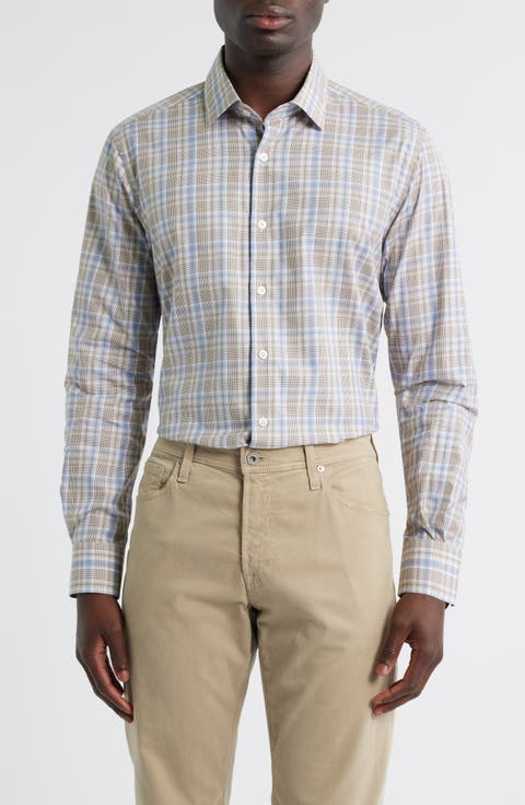 Canclini Regular Fit Plaid Cotton Poplin Button-Up Shirt