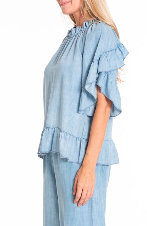 Apny Flounce Sleeve Top In Light Indigo