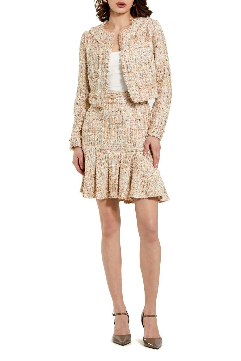 High Waist Pleated Boucle Mini Skirt, Main, color, Blush