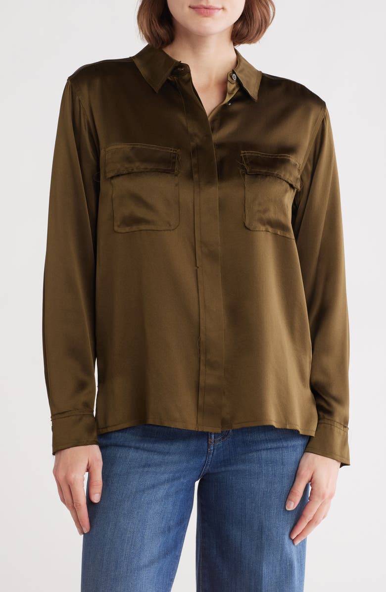 FRAME Raw Edge Double Pocket Silk Shirt, Main, color,