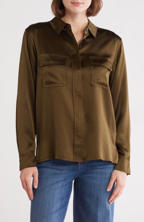 Raw Edge Double Pocket Silk Shirt