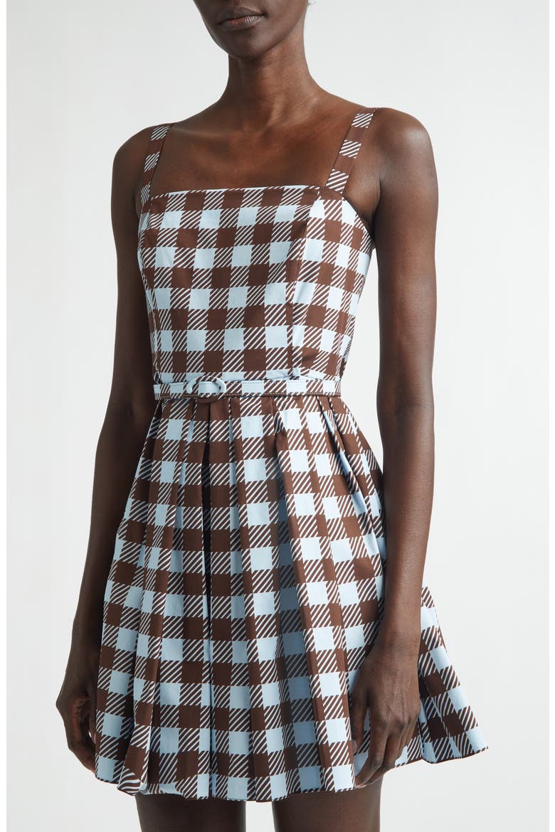 Gingham Cotton Stretch Poplin Fit & Flare Minidress, Alternate, color, ICE/ MAHOGANY