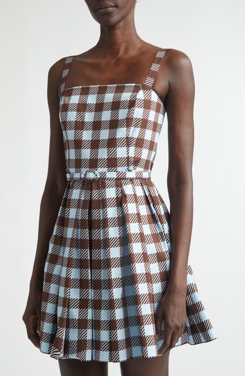Oscar de la Renta Gingham Cotton Stretch Poplin Fit & Flare Minidress, Alternate, color, Ice/ Mahogany