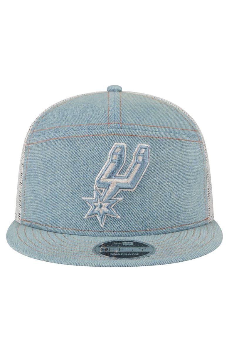 New Era Men's New Era San Antonio Spurs Adventure Denim Split Panel 9FIFTY Snapback Trucker Hat, Alternate, color, 