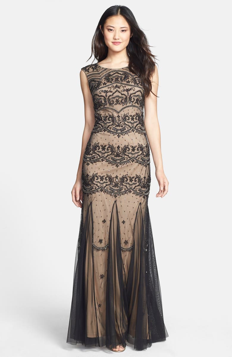 Adrianna Papell Beaded Mesh Gown, Main, color,