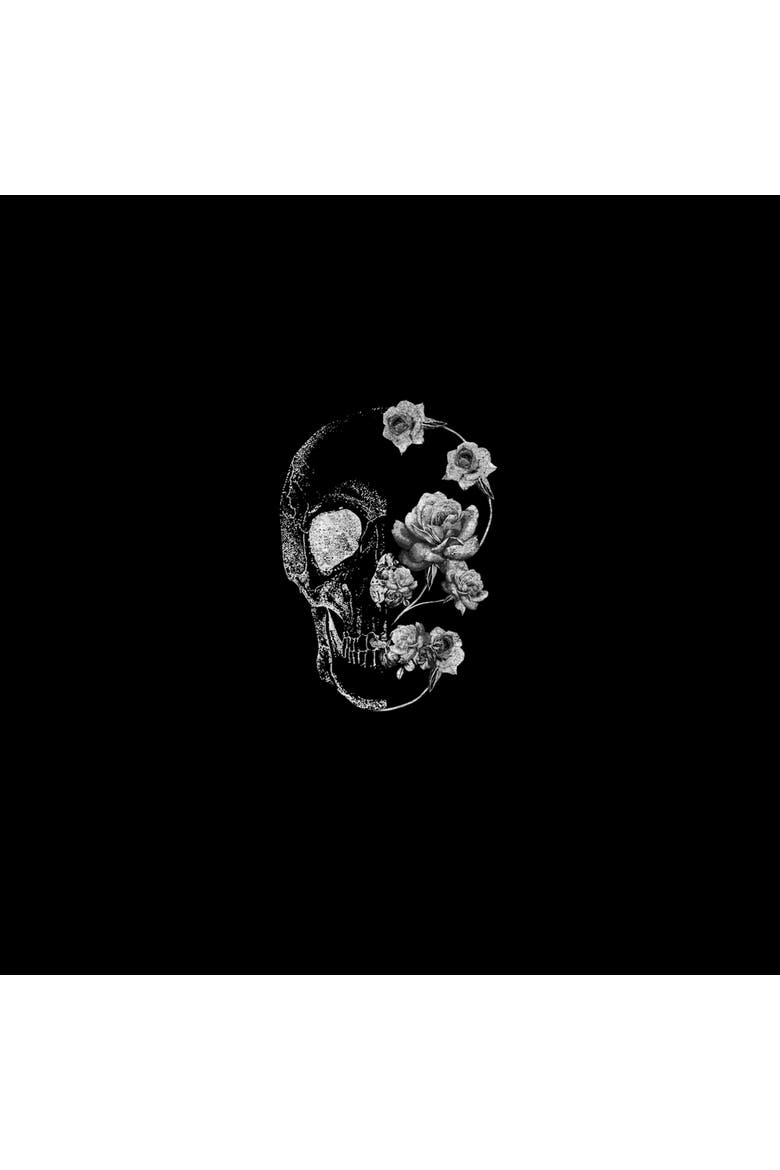 Junior's Lost Gods Distressed Skull Rose  Sweatshirt, Alternate, color, Black
