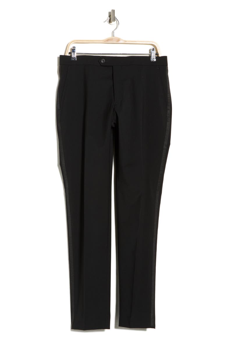 Flat Front Tuxedo Pants, Alternate, color, BLACK TWILL