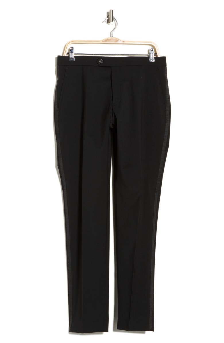 Tommy Hilfiger Flat Front Tuxedo Pants, Alternate, color, Black Twill