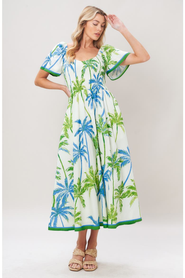 Print Midi Dress, Alternate, color, WHITE/ GREEN