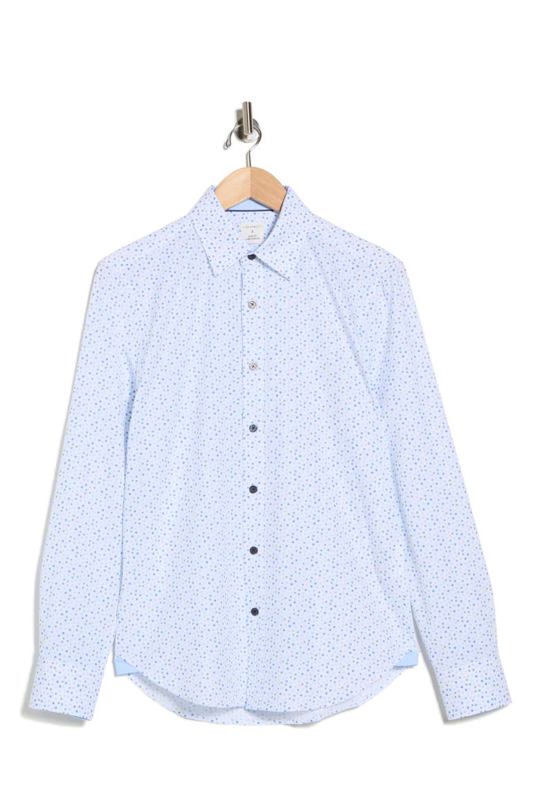 Slim Fit Dot Print 4-Way Stretch Button-Up Shirt, Alternate, color, WHITE/ BLUE