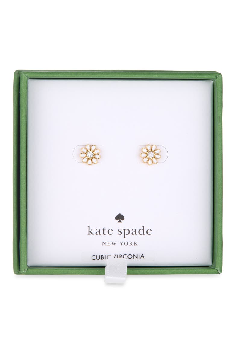cubic zirconia enamel daisy stud earrings, Main, color, WHITE