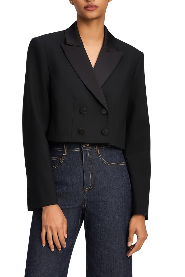Romilly Cropped Double Breasted Blazer, Main, color, BLACK