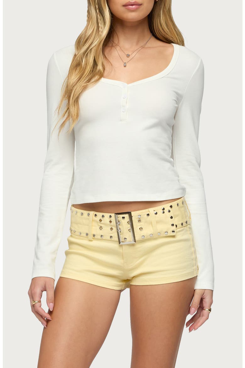 Leah V-Neck Crop Henley Top, Main, color, WHITE