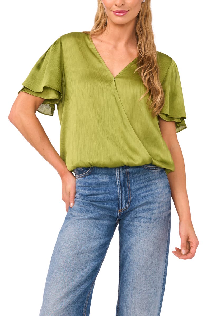 Vince Camuto Surplice Neck Blouse, Main, color, Vine Green