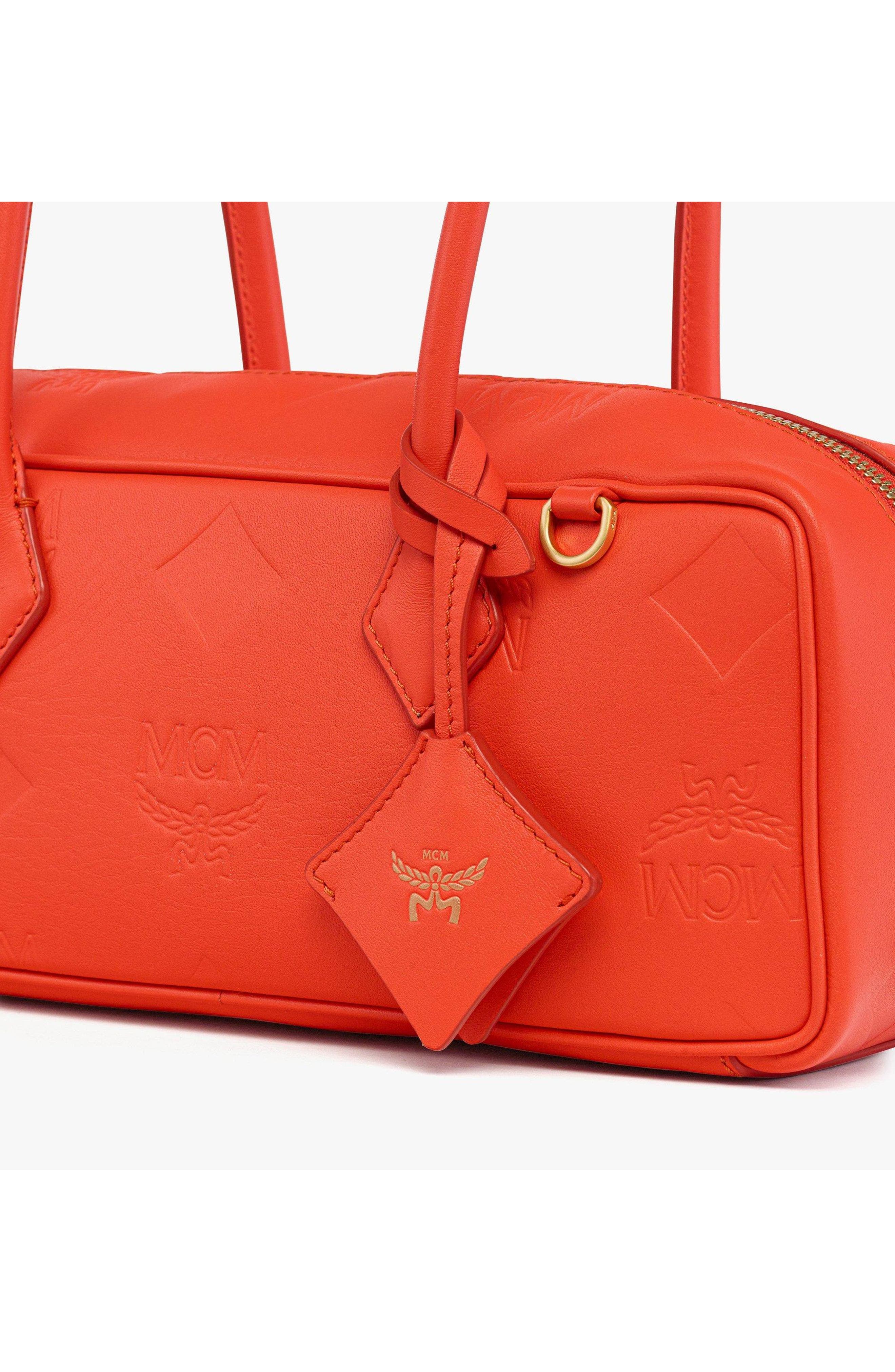 MCM Aren Shoulder Bag in Maxi Monogram Leather, Alternate, color, Orange