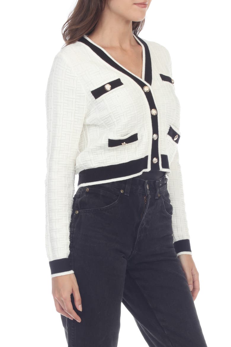 Textured Tipped Cardigan Sweater, Alternate, color, WHITE