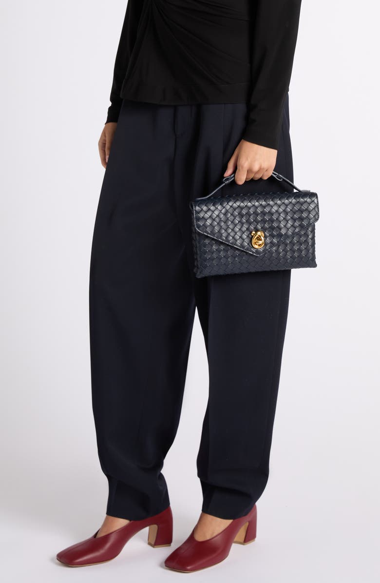 Bottega Veneta Knot Lock Intrecciato Leather Shoulder Bag, Alternate, color, 4338 Midnight-Muse Brass