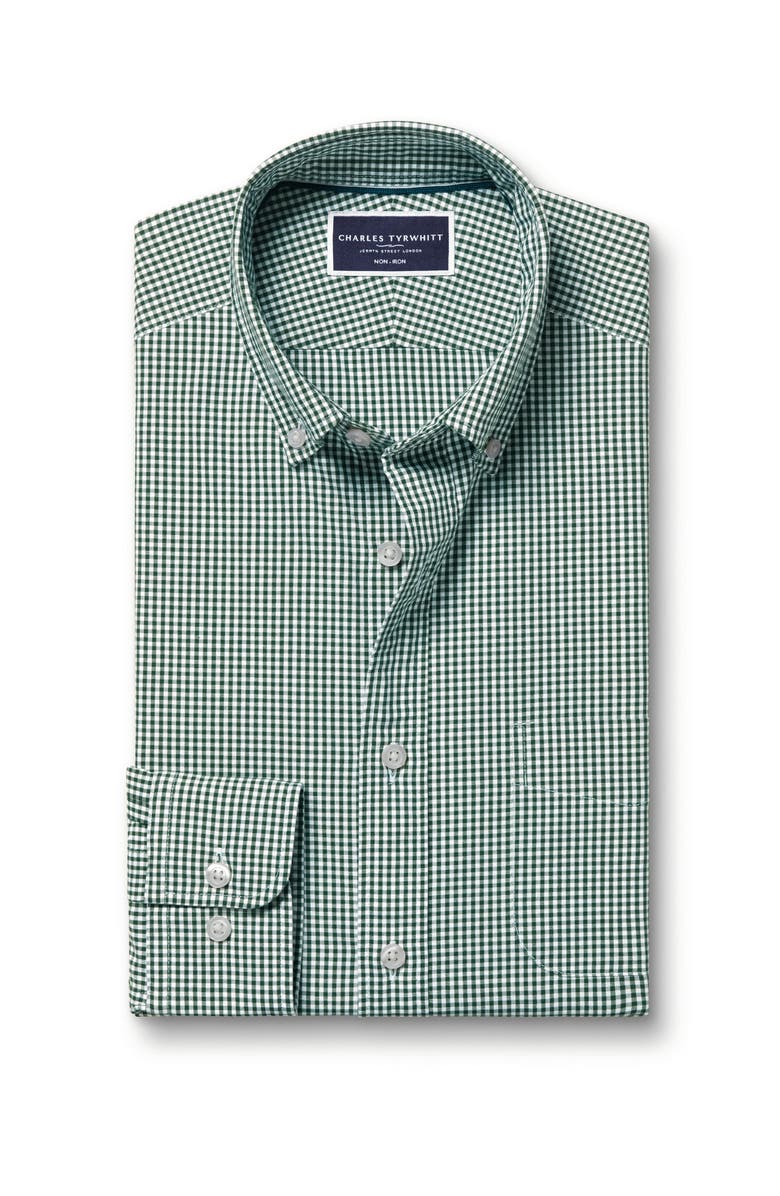 Charles Tyrwhitt Slim Fit Button-Down Collar Non-Iron Stretch Poplin Mini Gingham Shirt, Alternate, color, Green