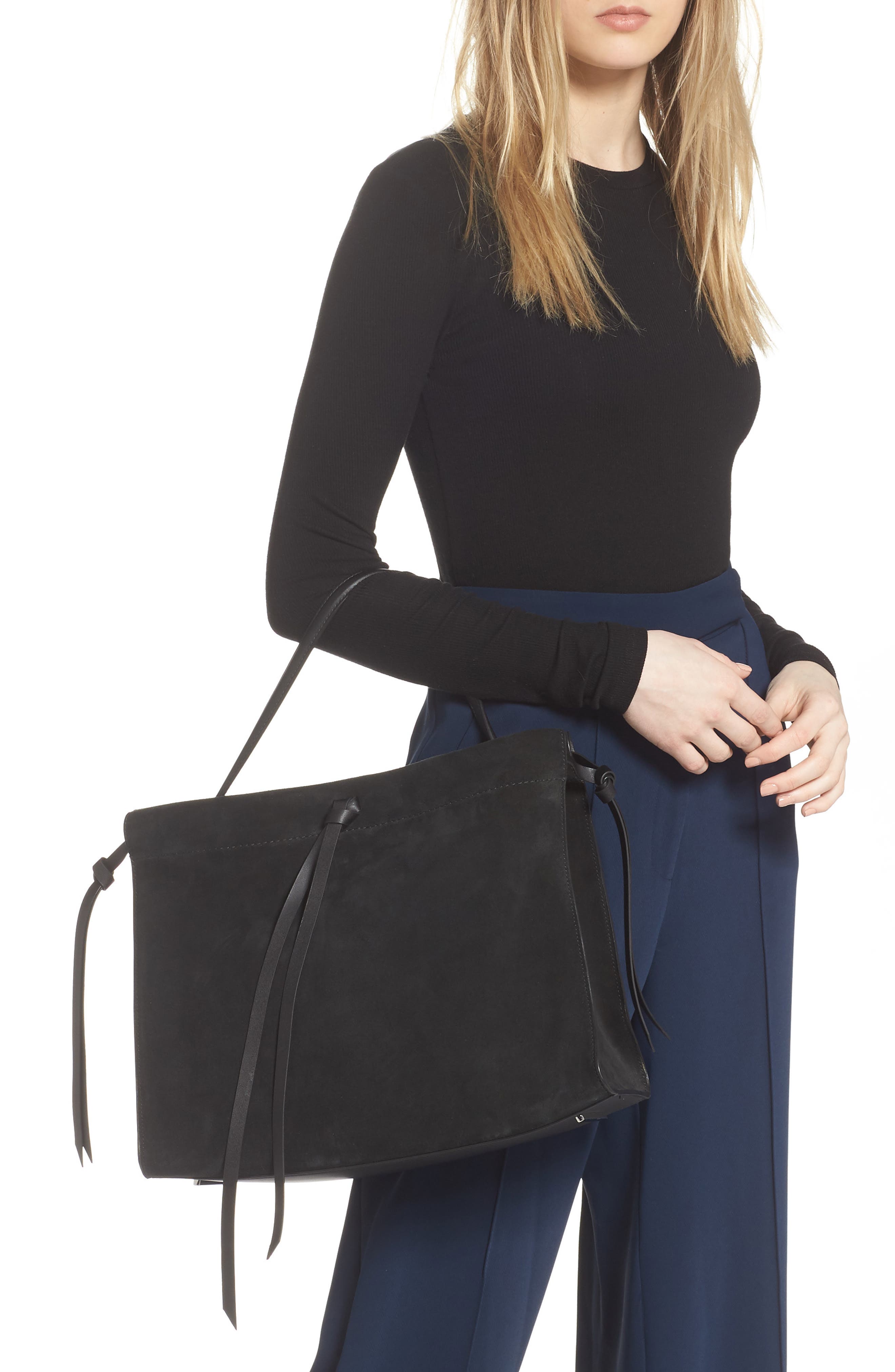 BOSS Katlin Small Suede Tote, Alternate, color, 