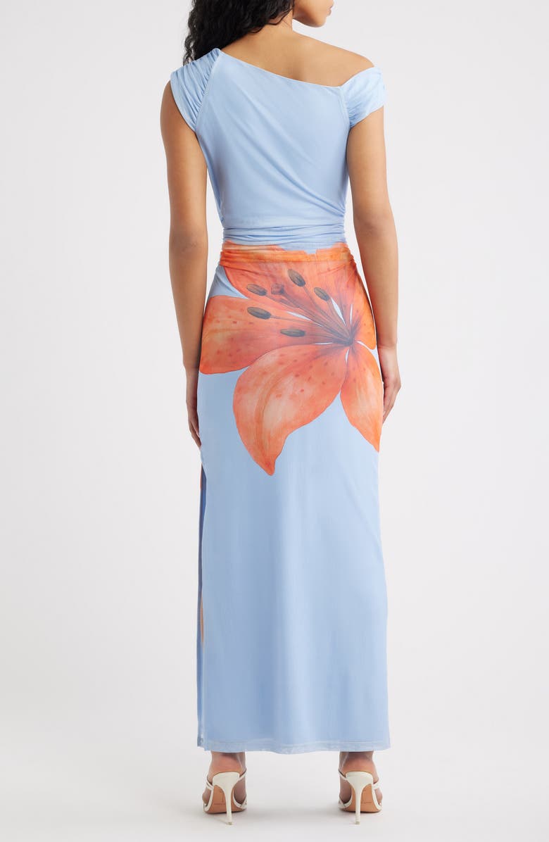 Line & Dot Avah Placed Floral One-Shoulder Mesh Maxi Dress, Alternate, color, Blue/ Orange