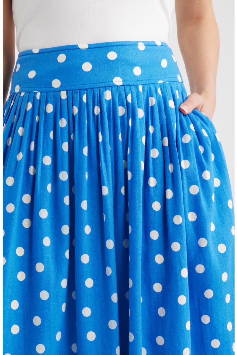 Pull-On Linen Blend Midi Skirt, Alternate, color, BLUE PALACE TULLA DOT