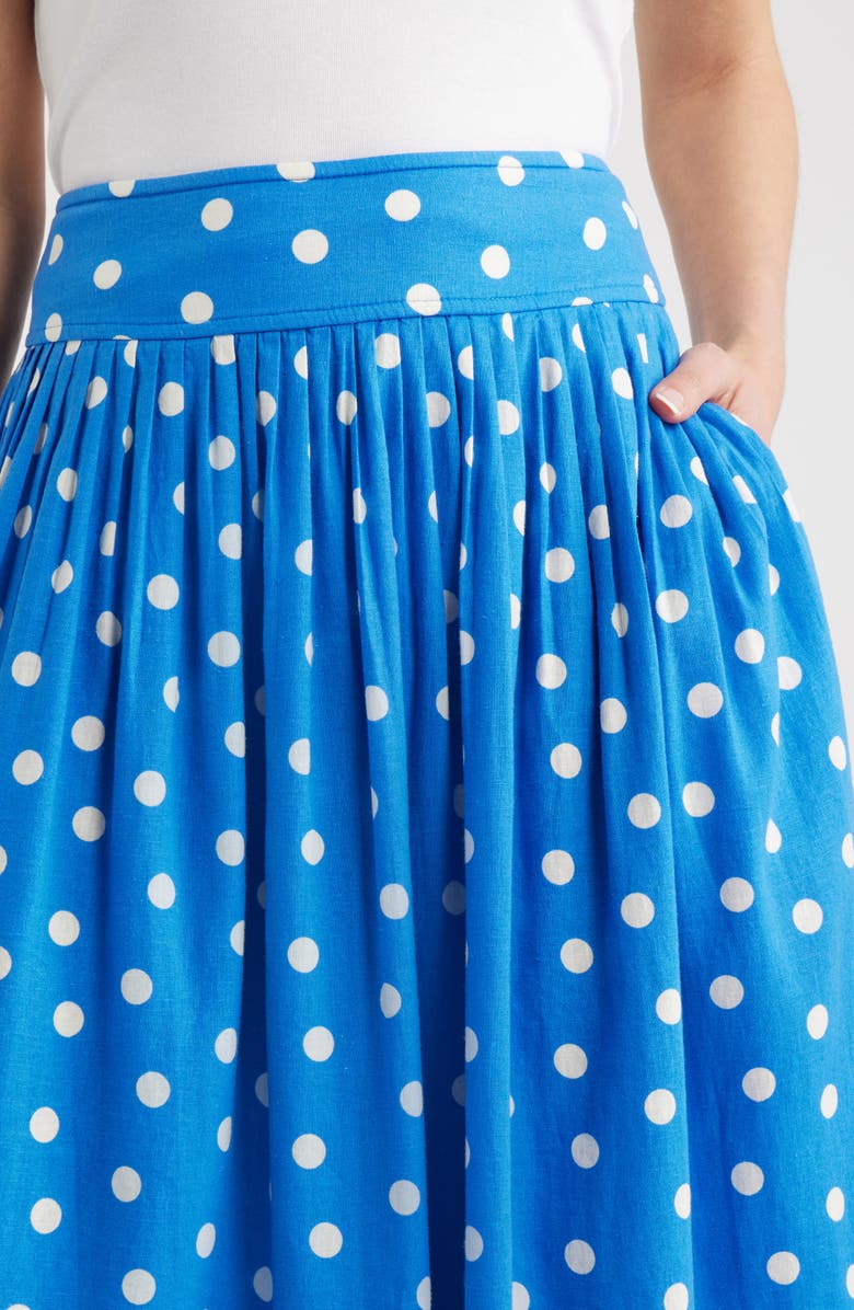 Caslon<sup>®</sup> Pull-On Linen Blend Midi Skirt, Alternate, color, Blue Palace Tulla Dot
