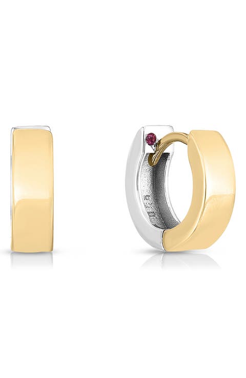 Oro Classic Two Tone Huggie Hoop Earrings