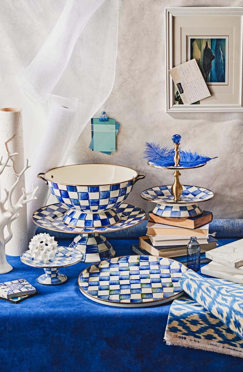 MACKENZIE CHILDS Royal Check Enameled Steel Everything Bowl, Alternate, color, Blue/ White