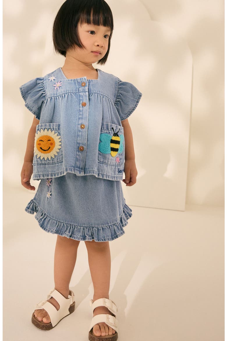 Kids' Patchwork Frill Top & Skirt Set, Alternate, color, BLUE