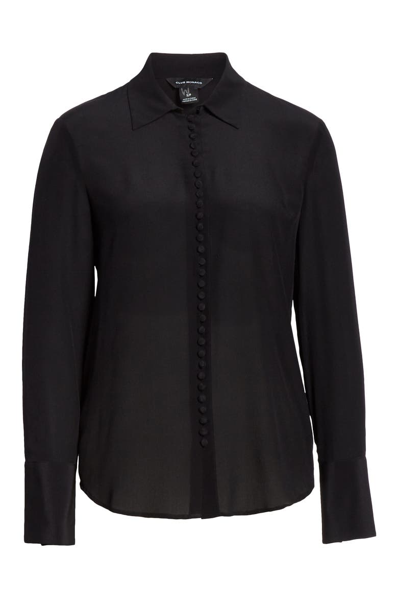 Helek Covered Button Silk Shirt, Alternate, color, BLACK