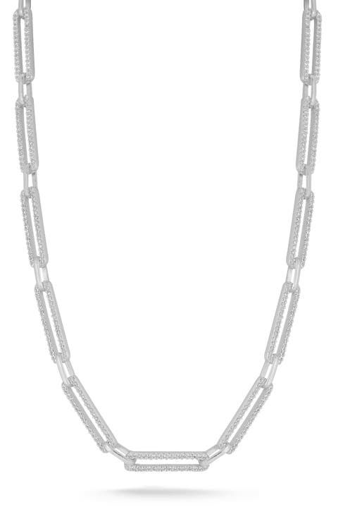 Pavé Cubic Zirconia Paper Clip Chain Necklace