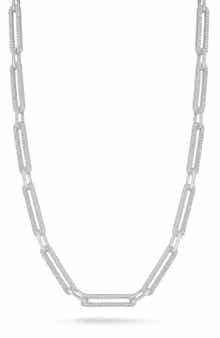 Pavé Cubic Zirconia Paper Clip Chain Necklace