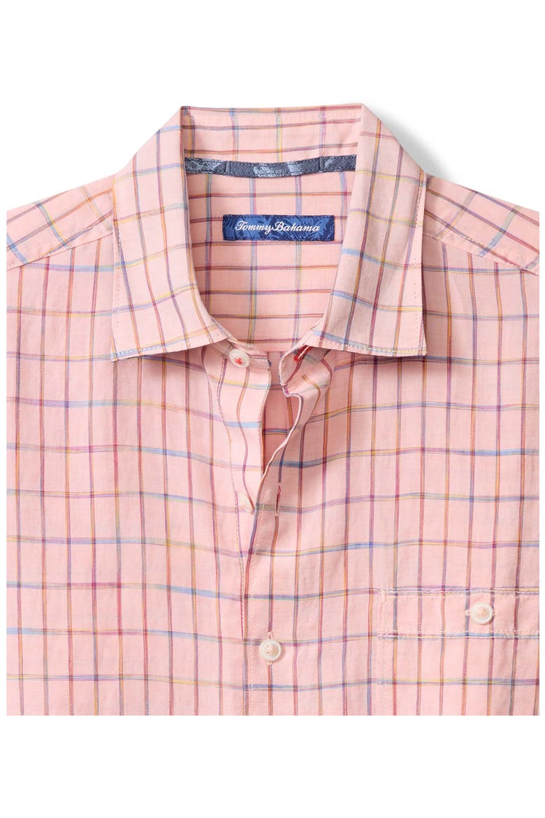 Sand Linen Manati Plaid Short Sleeve Linen Blend Button-Up Shirt, Alternate, color, BRIGHT PEACH