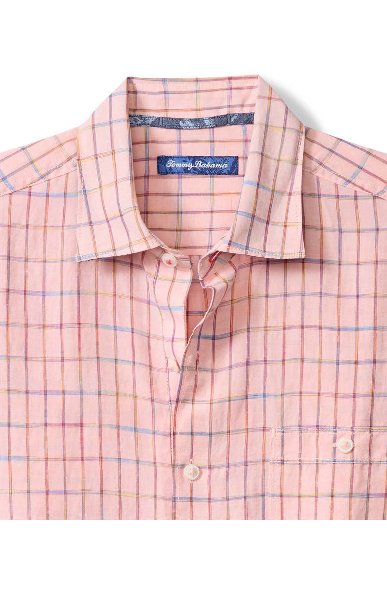 Tommy Bahama Sand Linen Manati Plaid Short Sleeve Linen Blend Button-Up Shirt, Alternate, color, Bright Peach