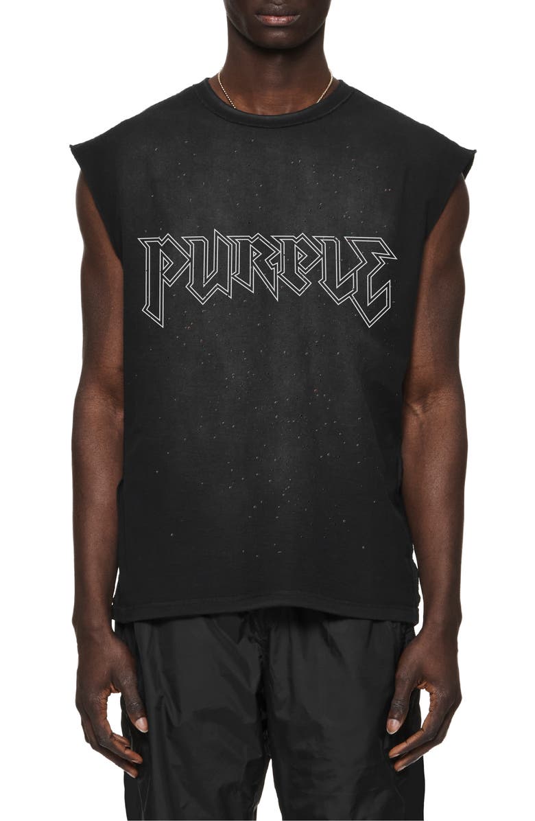 PURPLE BRAND Textured Graphic Sleeveless T-Shirt, Main, color, 