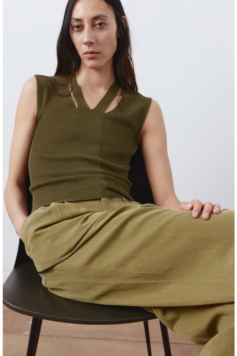 Cutout Rib Top, Alternate, color, KHAKI GREEN