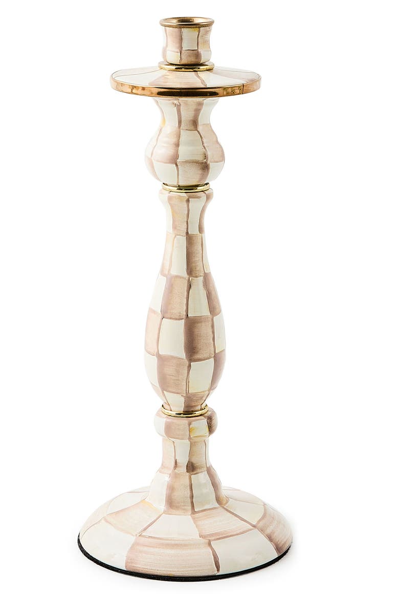 Large Mocha Check Candlestick Holder, Main, color, MOCHA