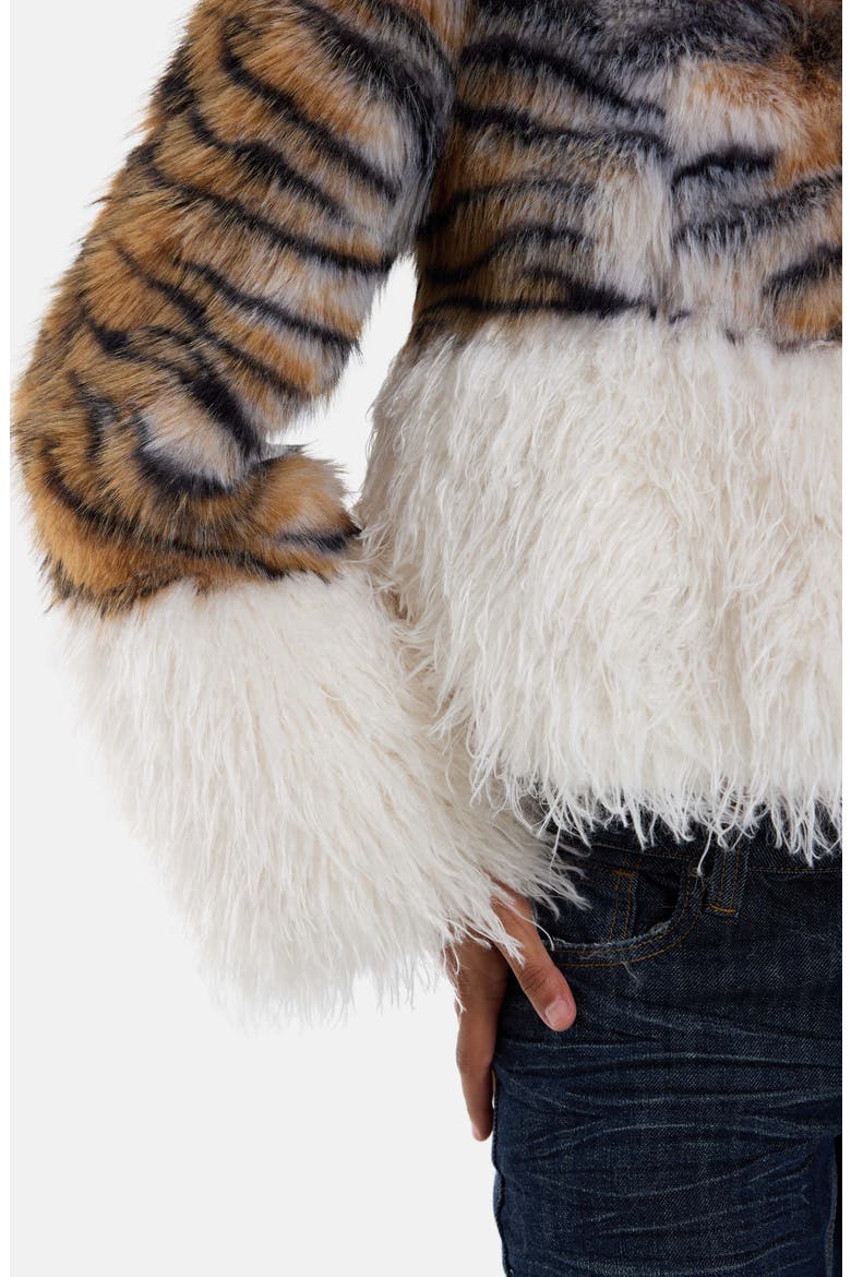 Tiger Stripe Faux Fur Jacket, Alternate, color, BROWN