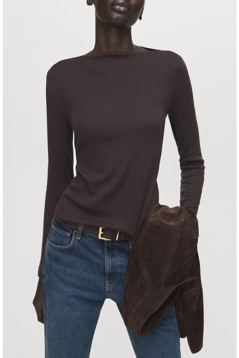 Boat Neck Long Sleeve T-Shirt, Main, color, CHOCOLATE