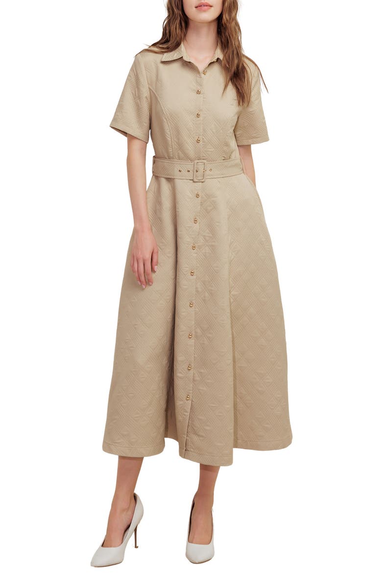 FREEMARKET Diamond Stitched A-Line Dress, Main, color, Taupe