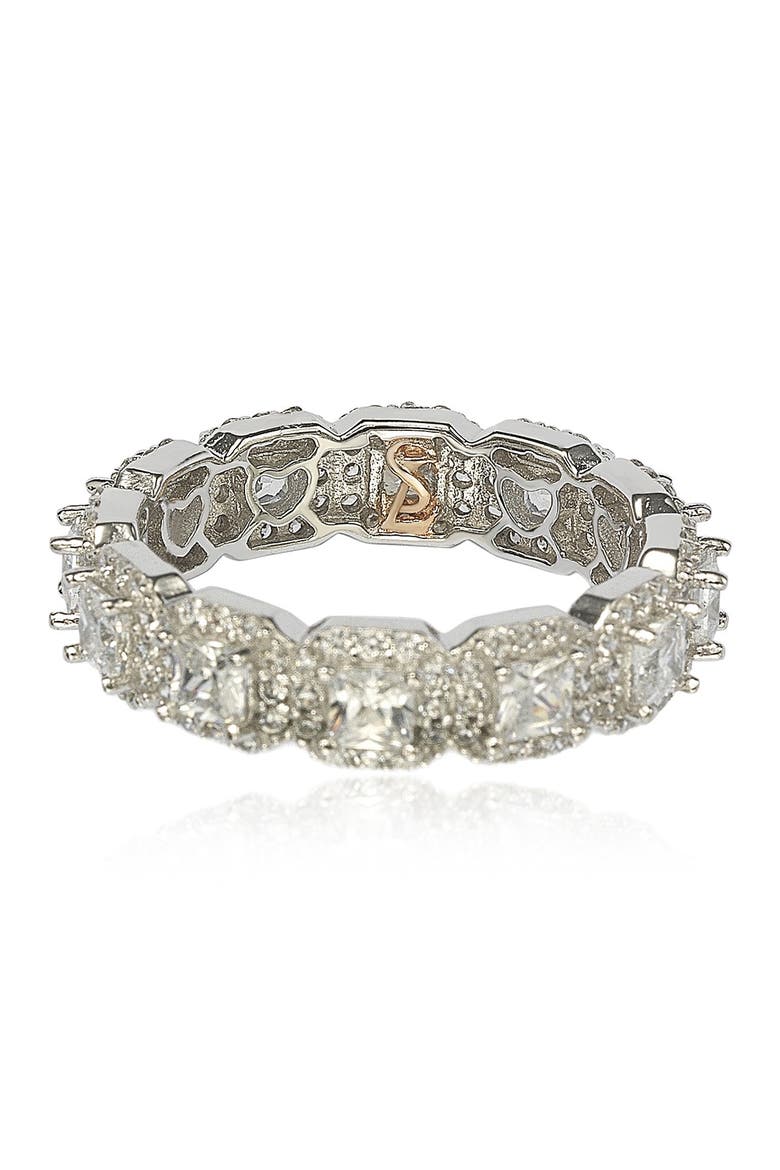 Sterling Silver Asscher Cut White CZ Band Ring, Alternate, color, WHITE
