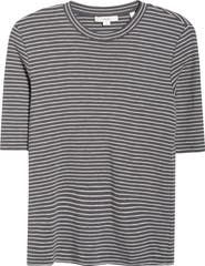 Vince Stripe Elbow Sleeve Cotton Blend Knit Top