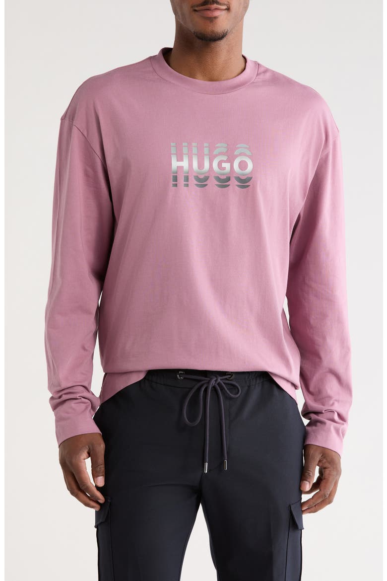Long Sleeve Logo Graphic T-shirt, Main, color, DARK PINK
