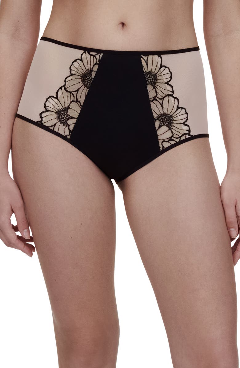 CHANTELLE PULP Embroidered High Waist Briefs, Main, color, Black/ Rose