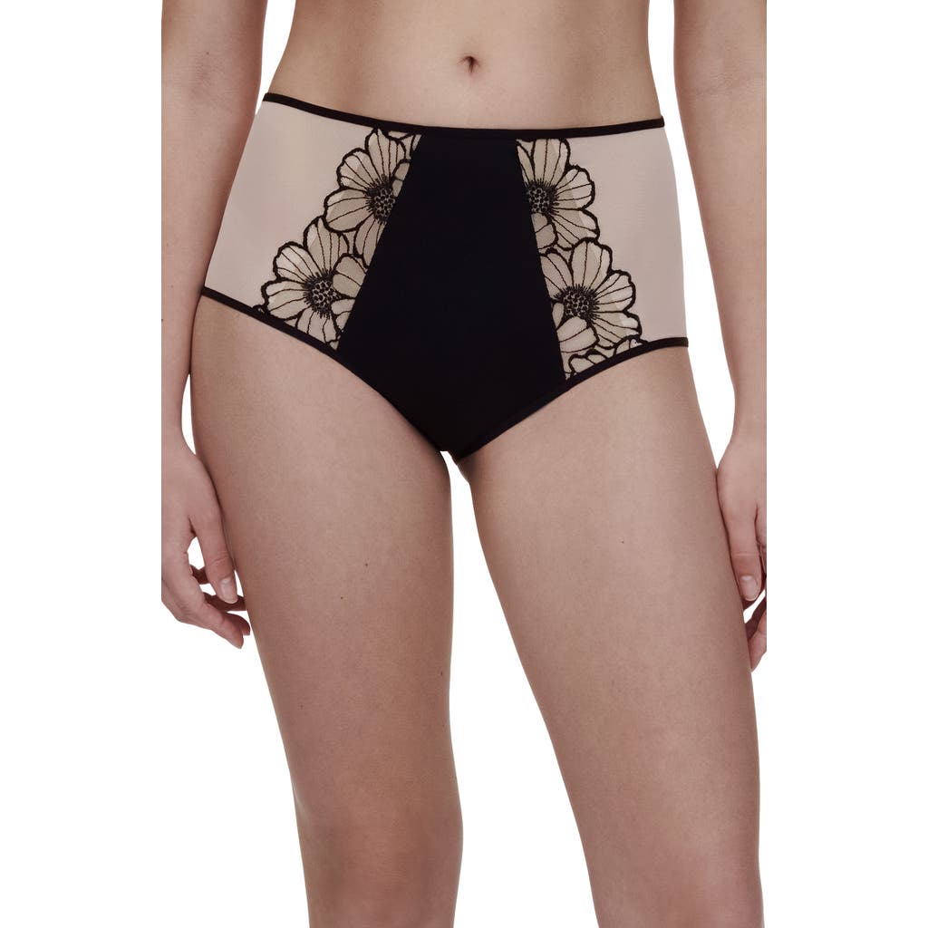 CHANTELLE PULP Embroidered High Waist Briefs in Black/Rose  product