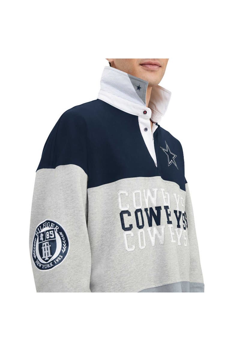 Men's Tommy Hilfiger Heather Gray/Navy Dallas Cowboys Connor Oversized Rugby Long Sleeve Polo, Alternate, color, Heather Gray