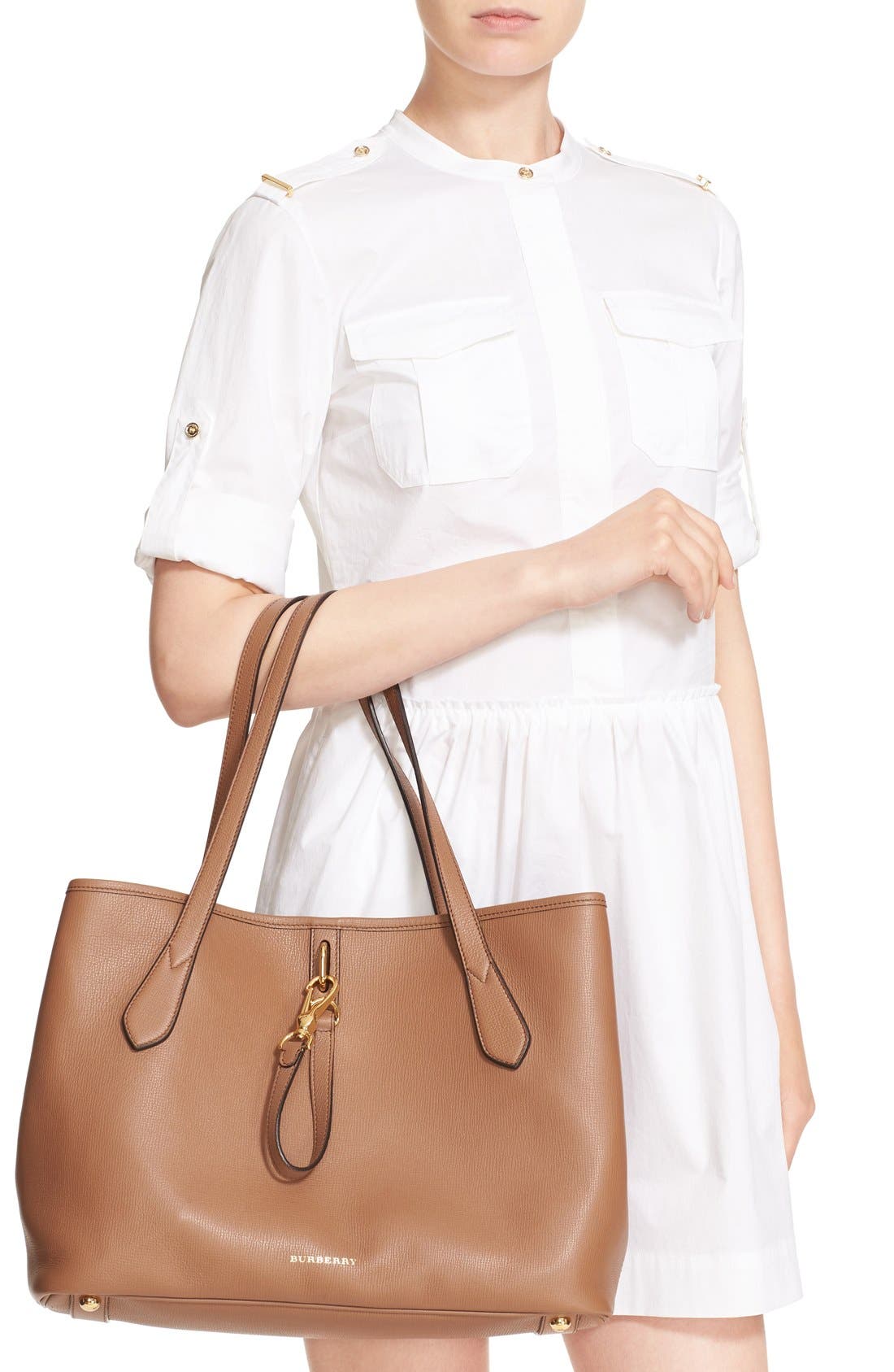 Burberry 'Medium Honeybrook' Leather Tote, Alternate, color, 